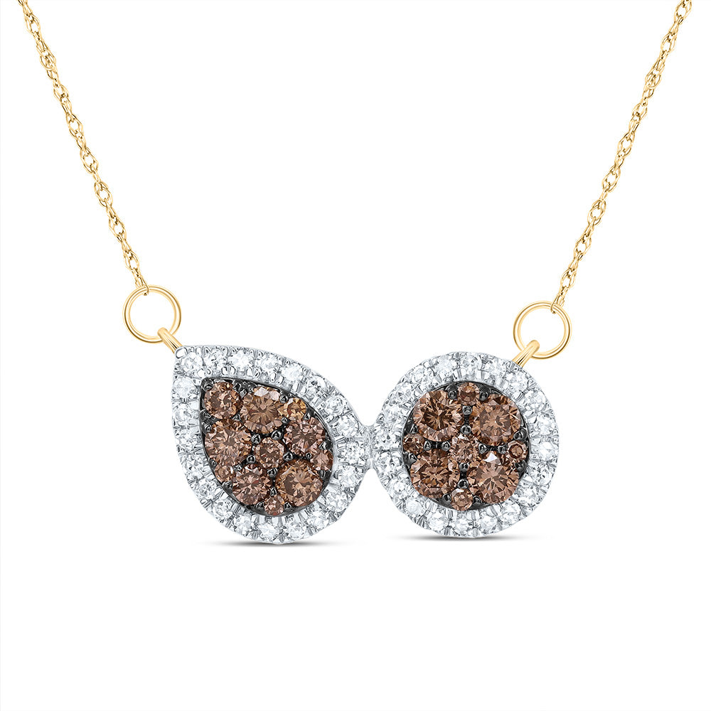 3/4CTW-DIA CN COGNAC NATURAL DIAMOND PEAR-ROUND NECKLACE(18 INCH)