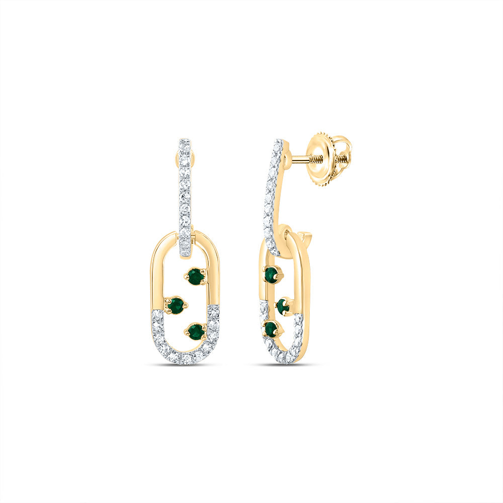 1/6CTW-DIA CN 1/12CTW RD-EM NAT GEM PAPER CLIP DANGLING EARRING