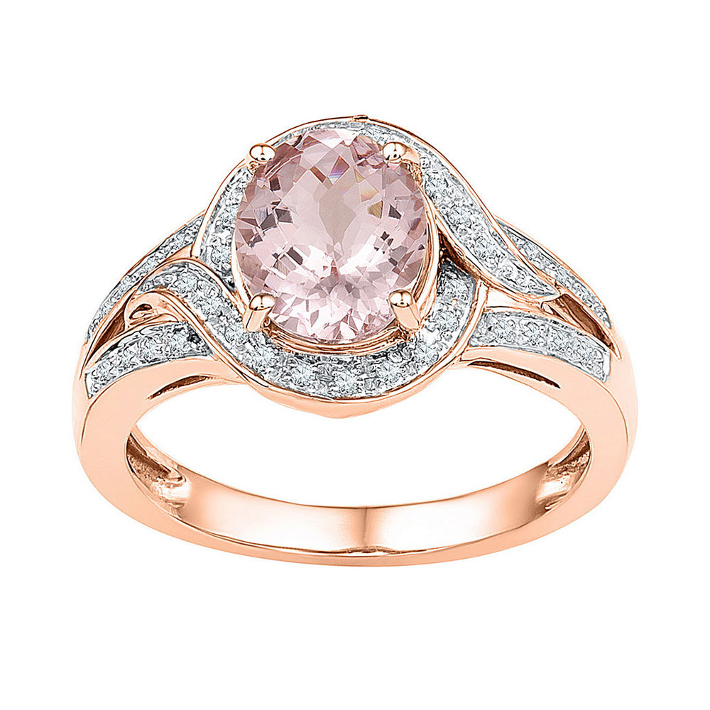 10kt Rose Gold Womens Oval Natural Morganite Solitaire Diamond Ring 1-5/8 Cttw