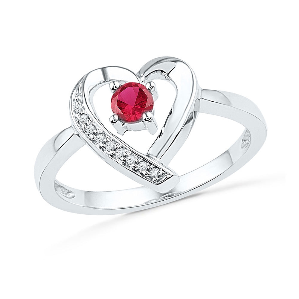 10kt White Gold Womens Round Lab-Created Ruby Heart Ring 1/4 Cttw