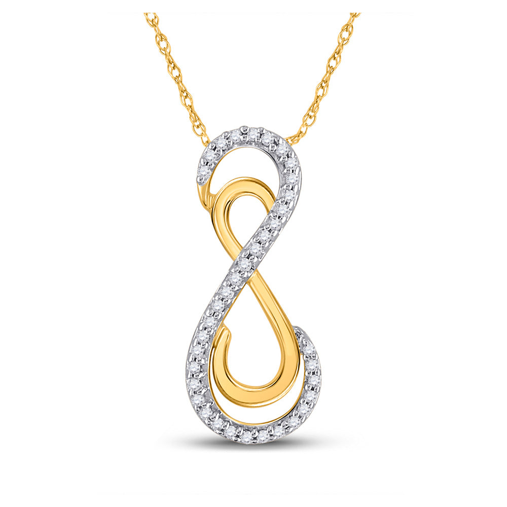 10kt Yellow Gold Womens Round Diamond Vertical Double Infinity Pendant 1/10 Cttw