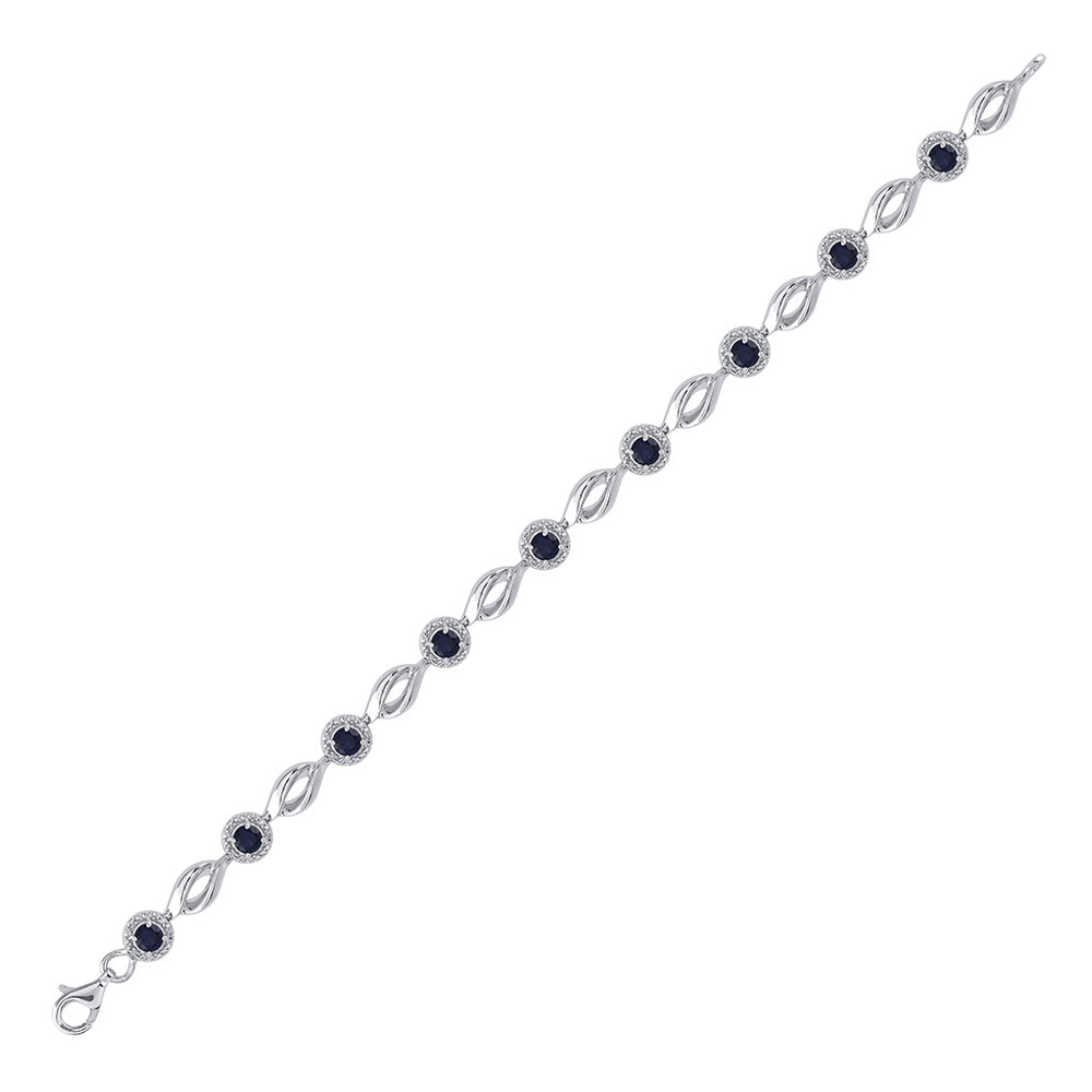 Sterling Silver Womens Round Lab-Created Blue Sapphire Tennis Bracelet 3 Cttw