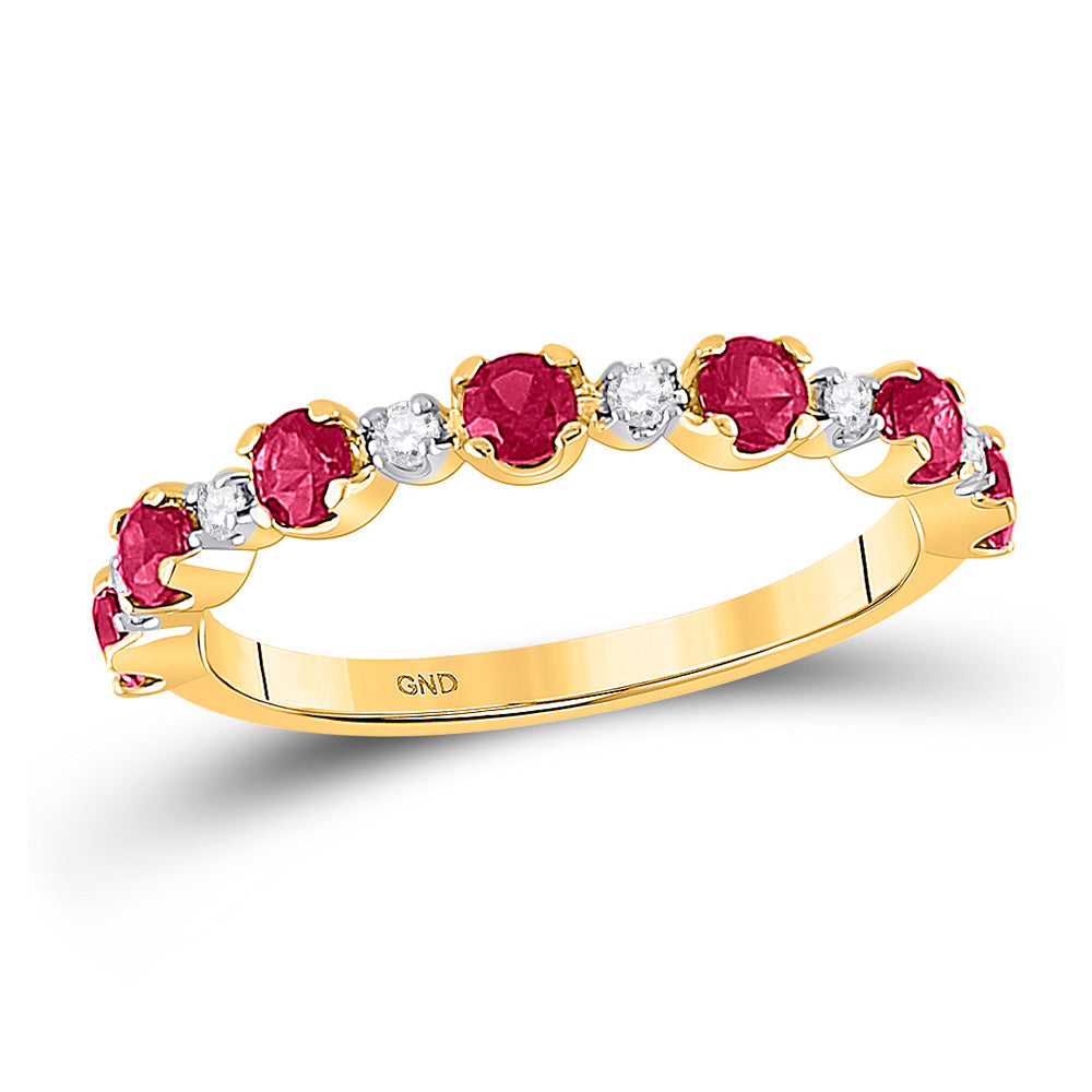 10kt Yellow Gold Womens Round Lab-Created Ruby Band Ring 1 Cttw