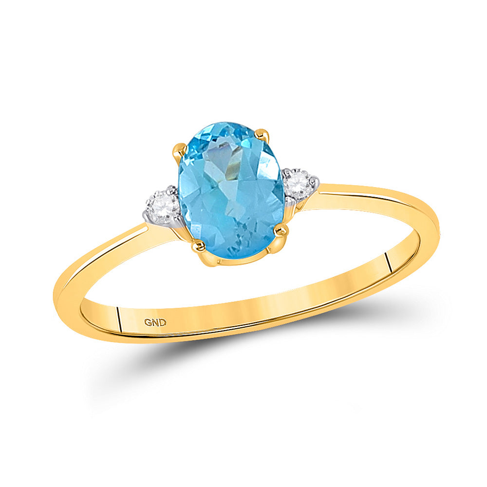 10kt Yellow Gold Womens Oval Lab-Created Blue Topaz Solitaire Diamond Ring 1 Cttw