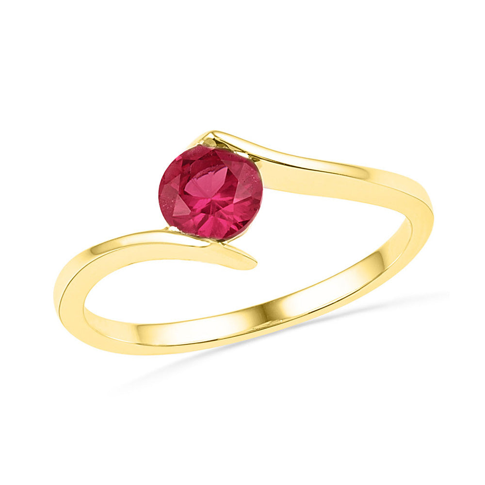10kt Yellow Gold Womens Round Lab-Created Ruby Solitaire Ring 3/4 Cttw