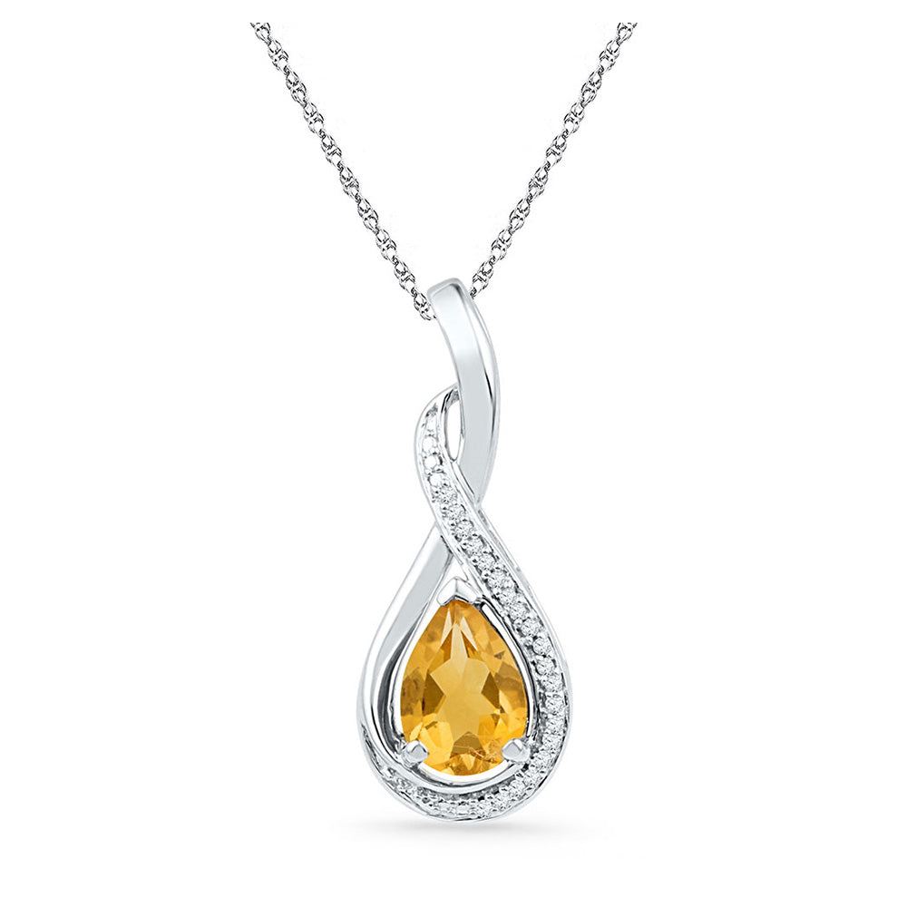 Sterling Silver Womens Oval Lab-Created Citrine Solitaire Diamond Frame Twist Pendant 1 Cttw