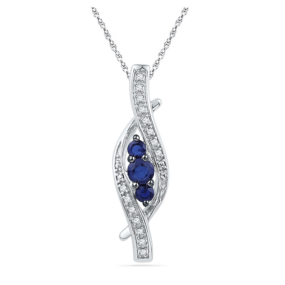 Sterling Silver Womens Round Lab-Created Blue Sapphire Diamond Pendant 1/20 Cttw