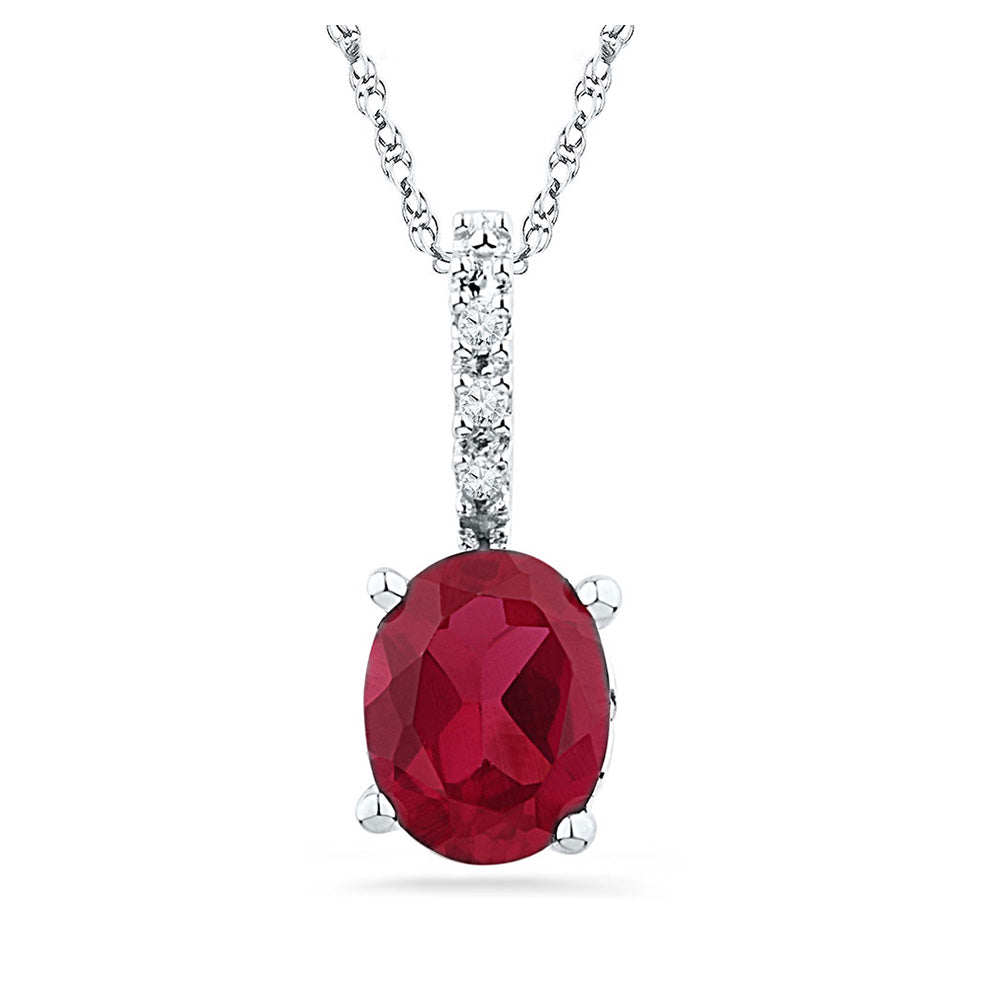 Sterling Silver Womens Oval Lab-Created Ruby Solitaire Pendant 1 Cttw