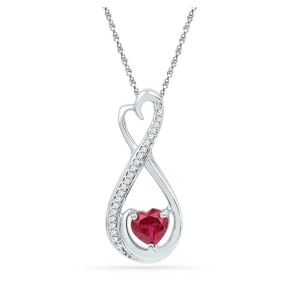 Sterling Silver Womens Heart Lab-Created Ruby Infinity Pendant 5/8 Cttw