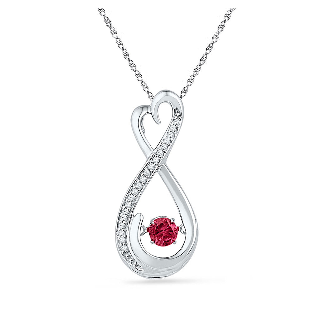 Sterling Silver Womens Round Lab-Created Ruby Diamond Infinity Pendant 1/3 Cttw