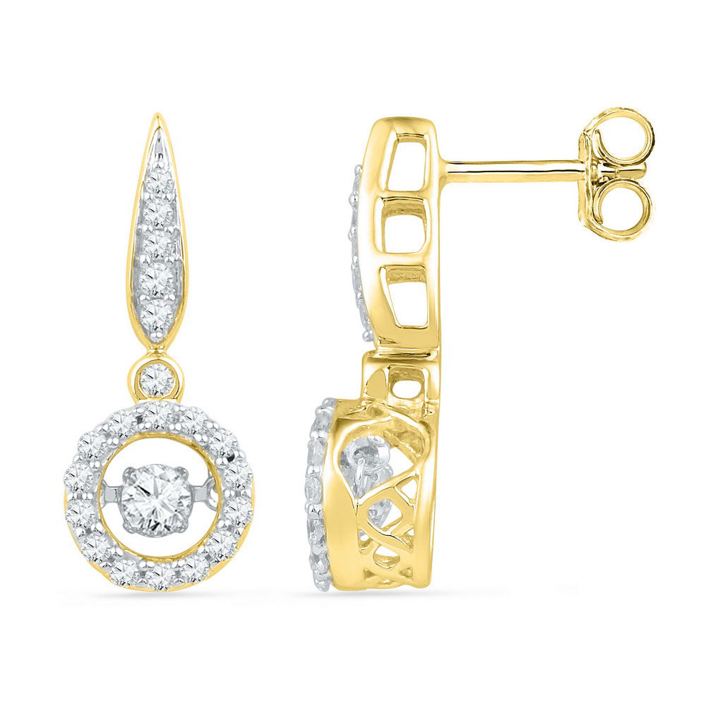 10kt Yellow Gold Womens Round Diamond Moving Twinkle Dangle Earrings 5/8 Cttw