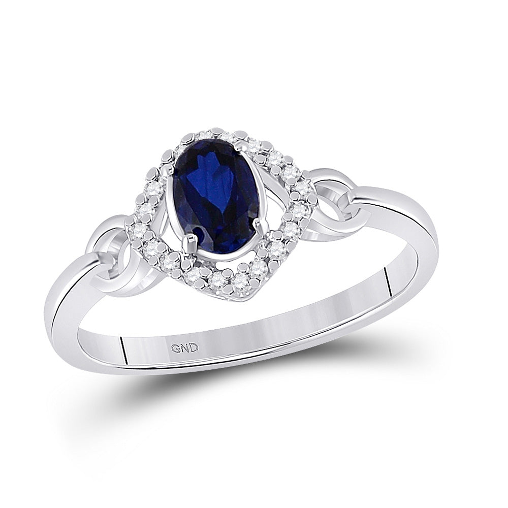 10kt White Gold Womens Oval Lab-Created Blue Sapphire Solitaire Ring 5/8 Cttw