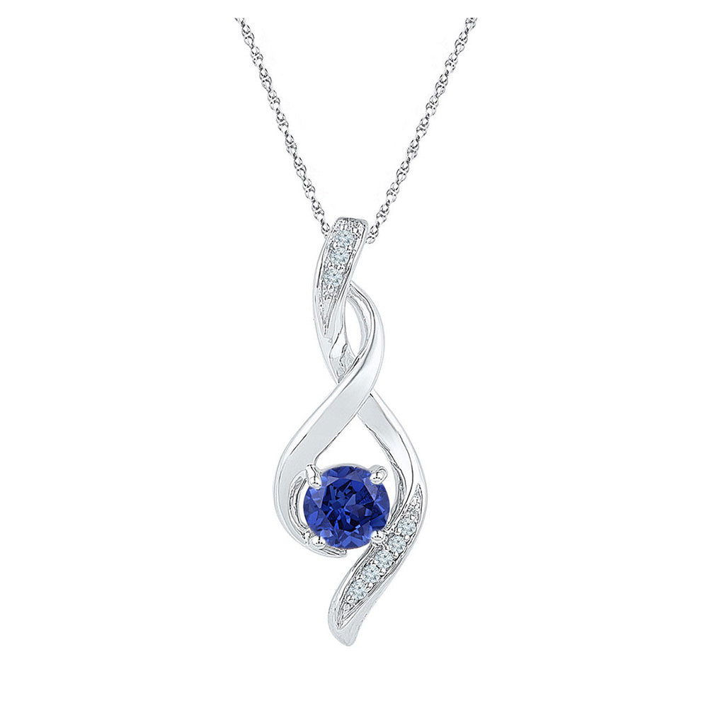 10kt White Gold Womens Round Lab-Created Blue Sapphire Fashion Pendant 5/8 Cttw