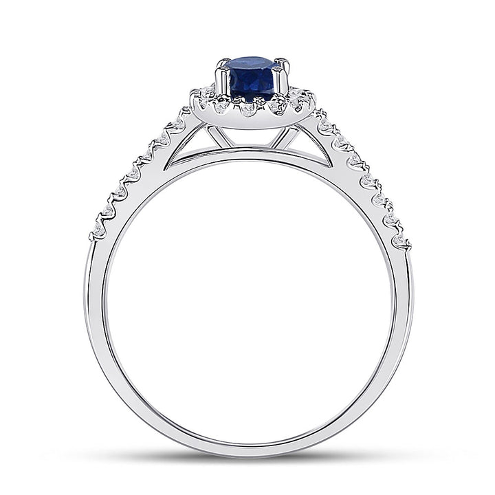 10kt White Gold Womens Oval Lab-Created Blue Sapphire Solitaire Ring 3/4 Cttw
