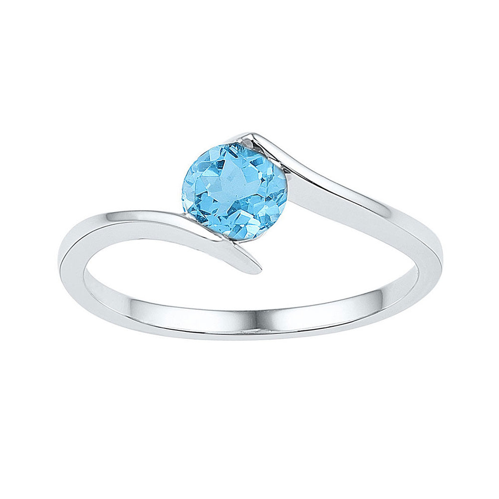 10kt White Gold Womens Round Lab-Created Blue Topaz Solitaire Ring 7/8 Cttw