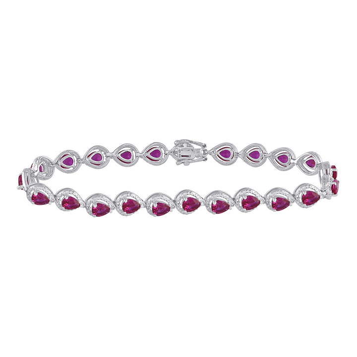 Sterling Silver Womens Oval Lab-Created Ruby Tennis Bracelet 5-7/8 Cttw
