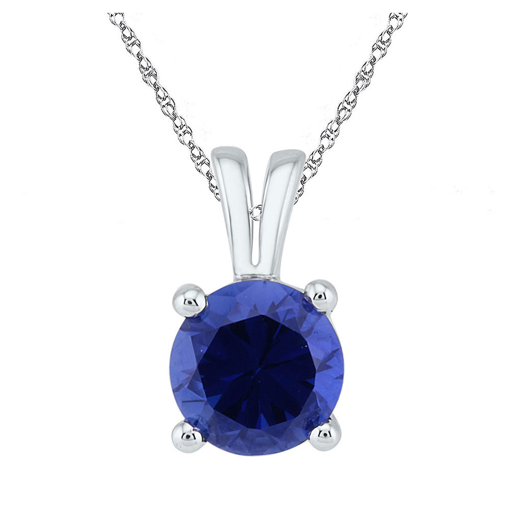 10kt White Gold Womens Round Lab-Created Blue Sapphire Solitaire Pendant 1-1/3 Cttw