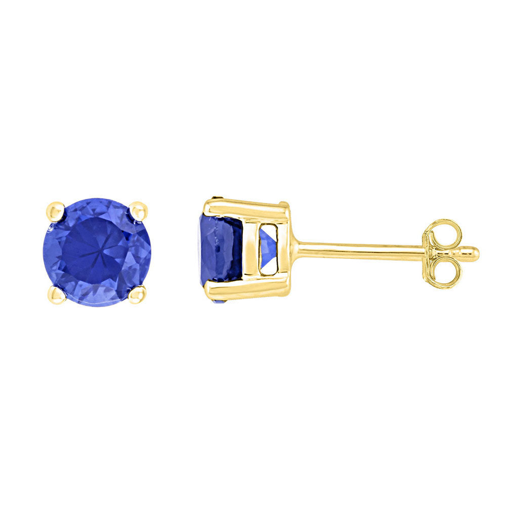 10kt Yellow Gold Womens Round Lab-Created Blue Sapphire Solitaire Earrings 2 Cttw