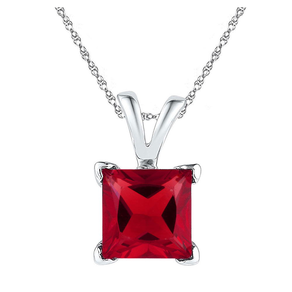 10kt White Gold Womens Princess Lab-Created Ruby Solitaire Pendant 1-1/3 Cttw