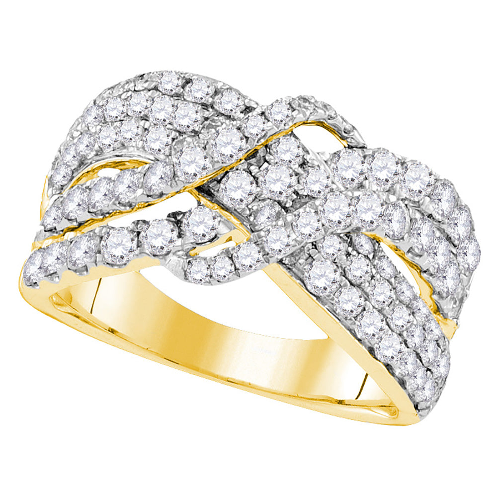 14kt Yellow Gold Womens Round Diamond Crossover Cocktail Ring 2 Cttw