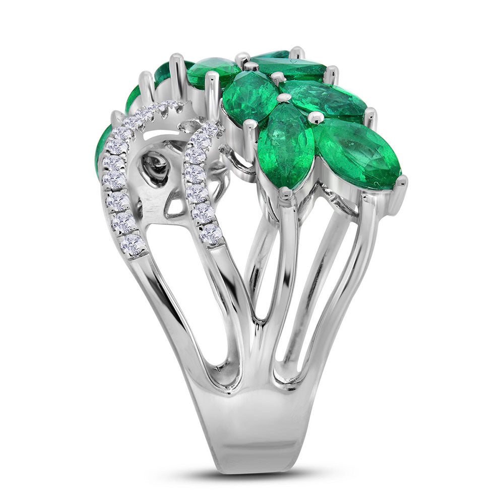 18kt White Gold Womens Marquise Emerald Fashion Ring 2-1/2 Cttw