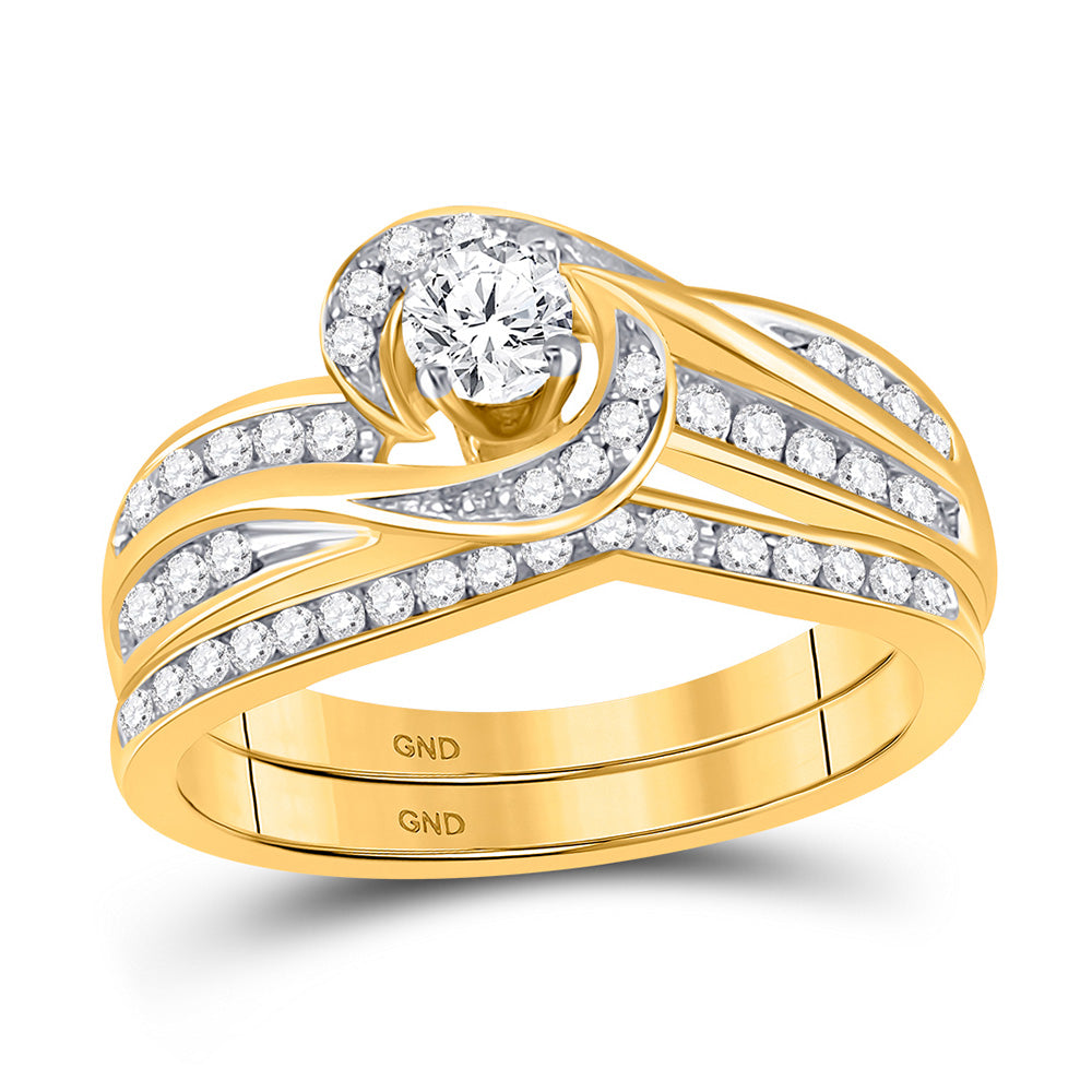 10k Yellow Gold Round Diamond Swirl Bridal Wedding Ring Band Set 1/2 Cttw