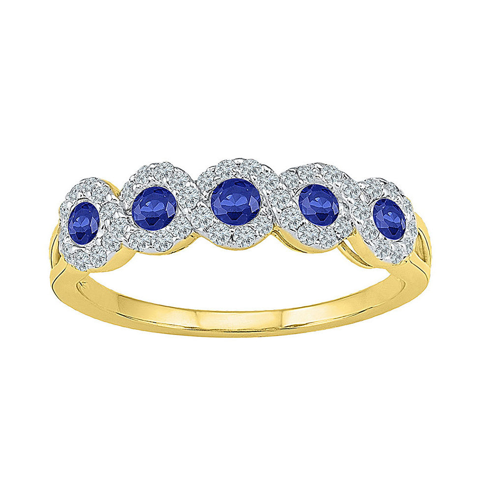 10kt Yellow Gold Womens Round Lab-Created Blue Sapphire Band Ring 1/2 Cttw