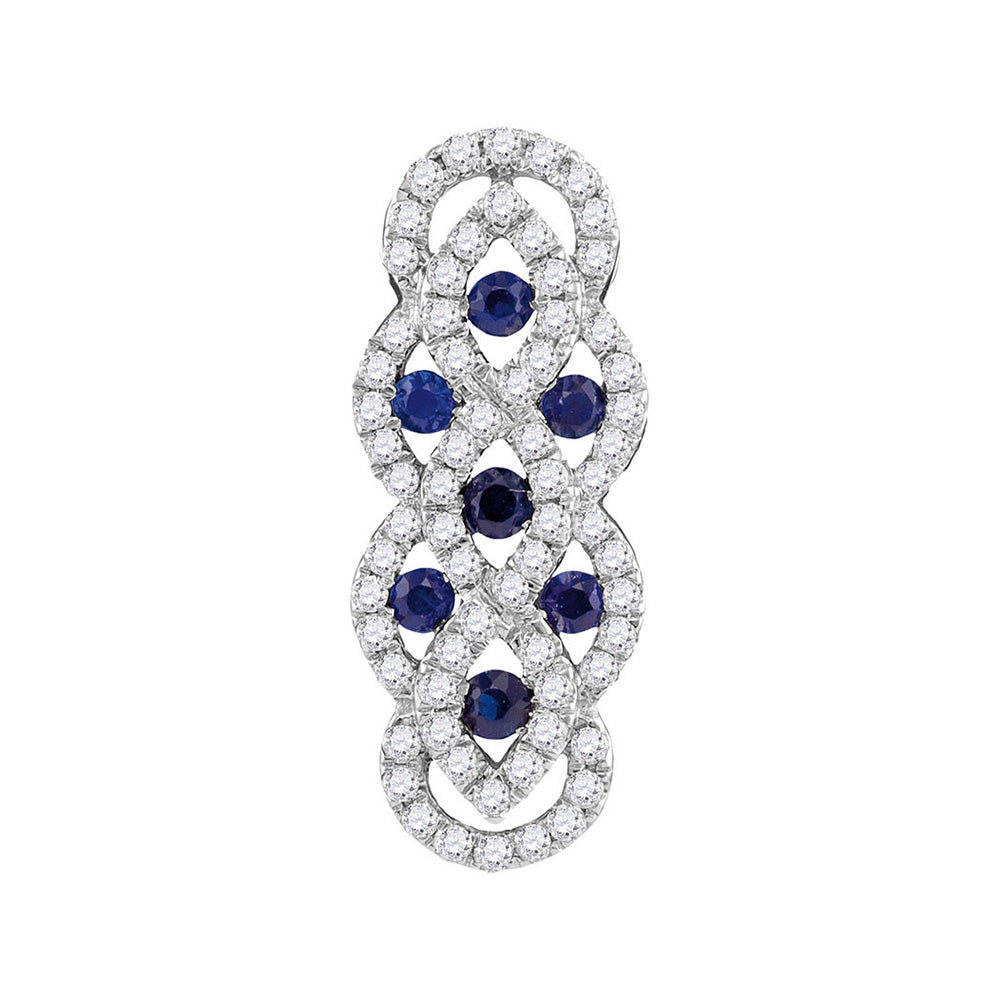 10kt White Gold Womens Round Blue Sapphire Diamond Vertical Woven Fashion Pendant 1/2 Cttw