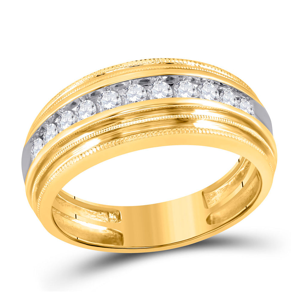 10kt Yellow Gold Mens Round Diamond Milgrain Ridged Wedding Anniversary Band Ring 1/2 Cttw