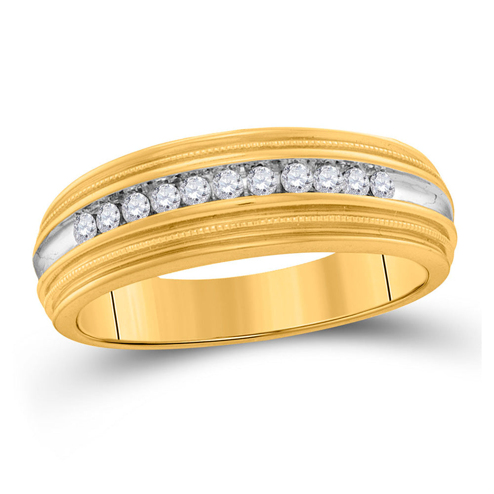 10kt Yellow Gold Mens Round Diamond Two-tone Milgrain Wedding Anniversary Band Ring 1/4 Cttw