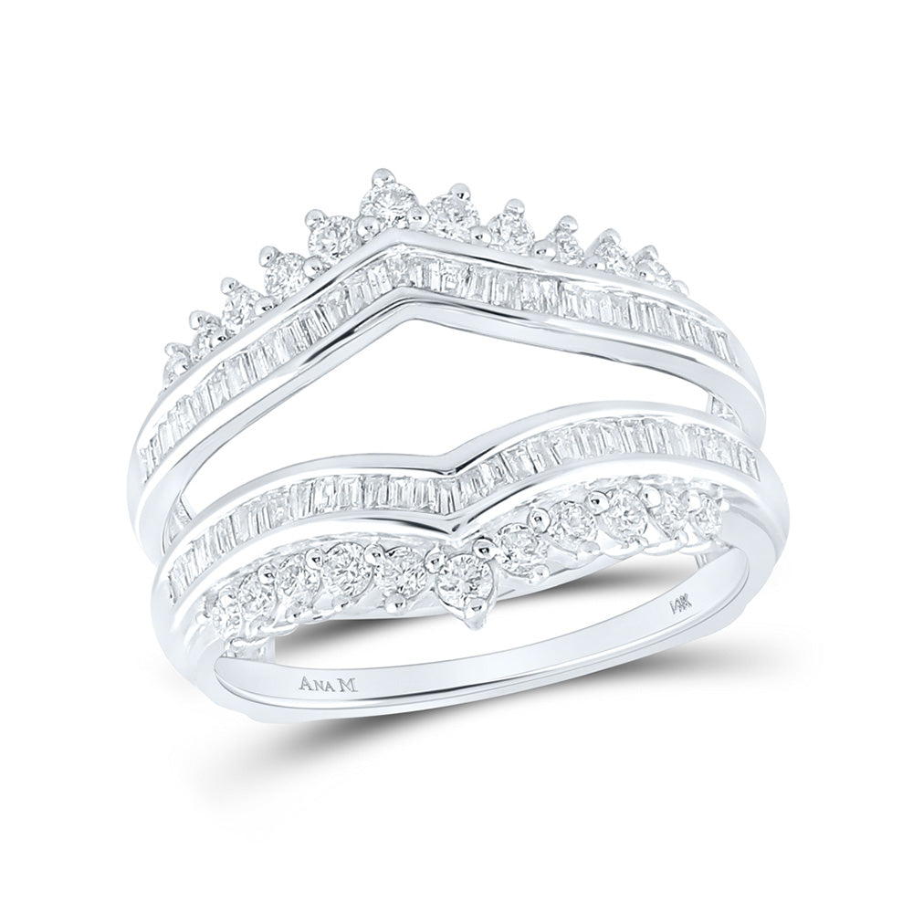 14kt White Gold Womens Round Diamond Wedding Wrap Ring Guard Enhancer 3/4 Cttw