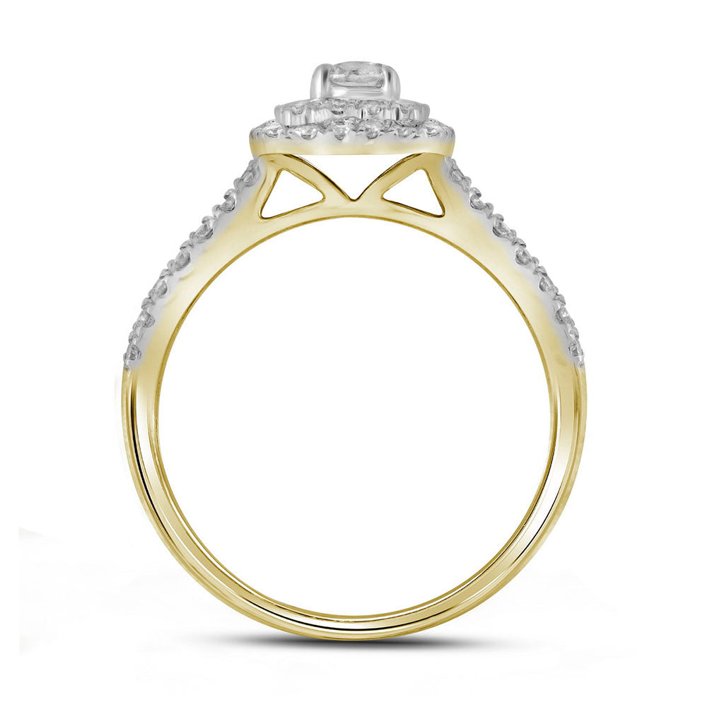 14kt Yellow Gold Round Diamond Double Halo Bridal Wedding Ring Band Set 1 Cttw