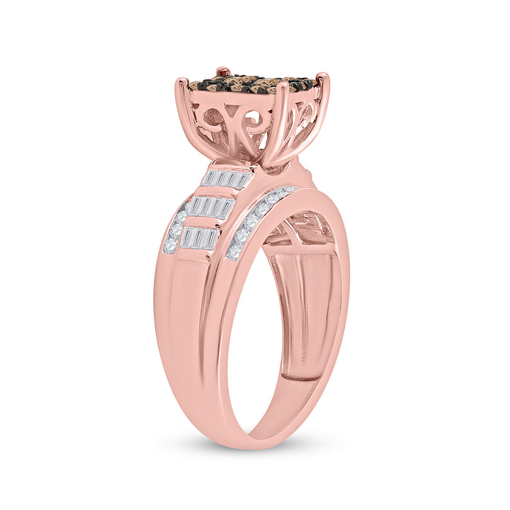 10kt Rose Gold Round Brown Diamond Cluster Bridal Wedding Engagement Ring 7/8 Cttw