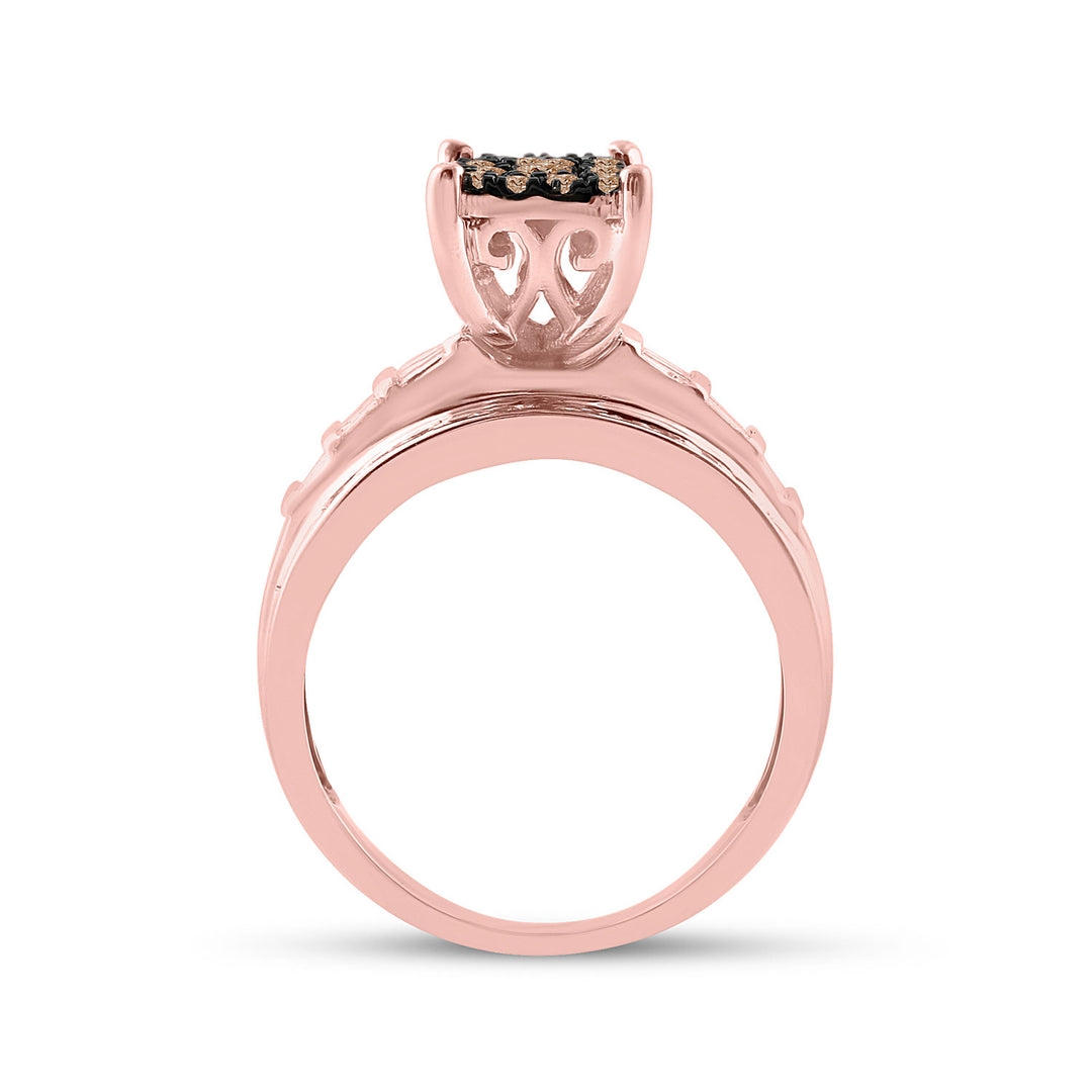 10kt Rose Gold Round Brown Diamond Cluster Bridal Wedding Engagement Ring 7/8 Cttw
