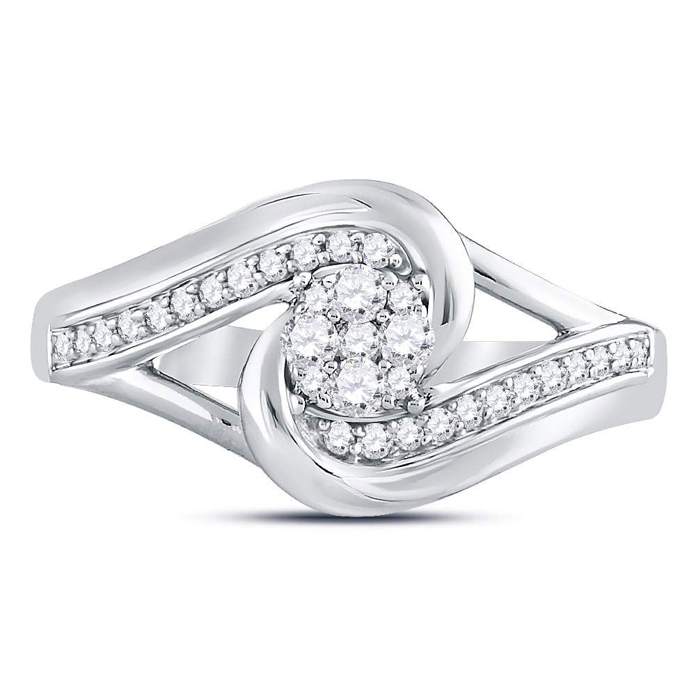 10kt White Gold Round Diamond Cluster Bridal Wedding Engagement Ring 1/4 Cttw