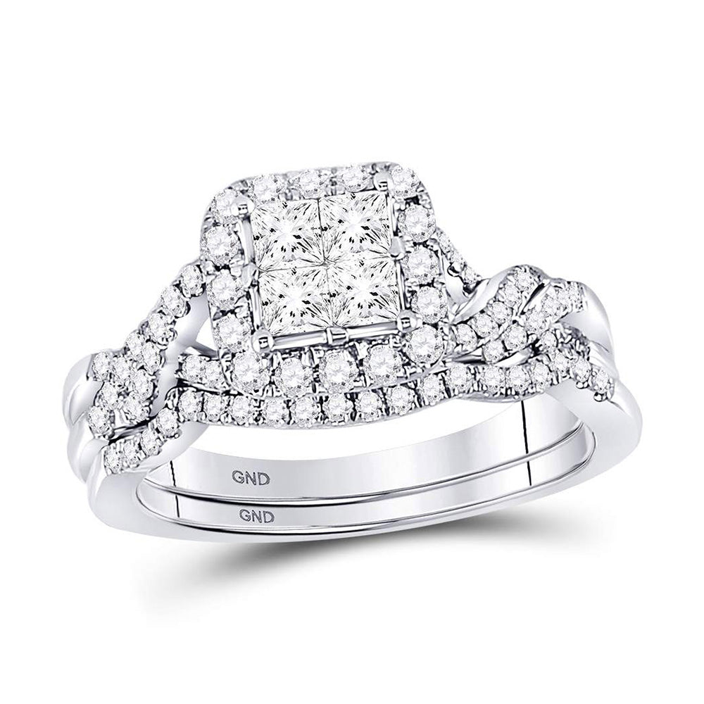 14kt White Gold Princess Diamond Twist Bridal Wedding Ring Band Set 1 Cttw