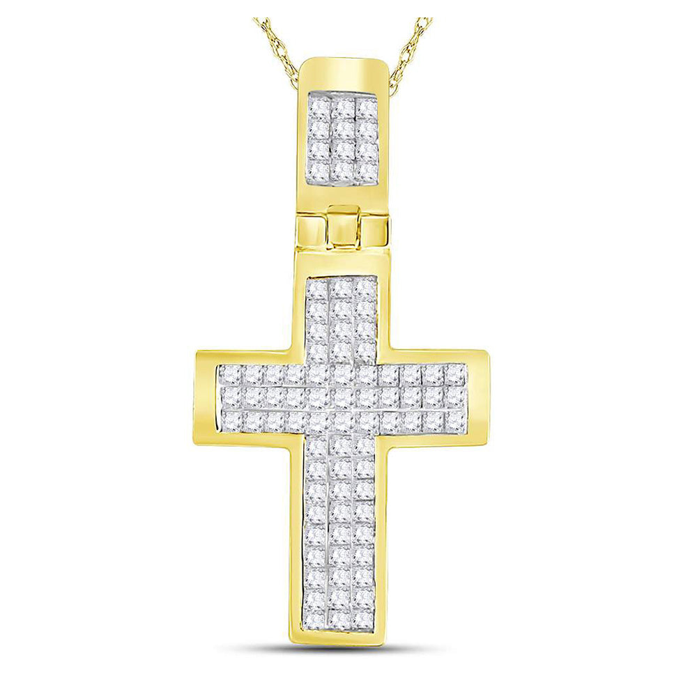 10kt Yellow Gold Mens Princess Diamond Cross Charm Pendant 5/8 Cttw