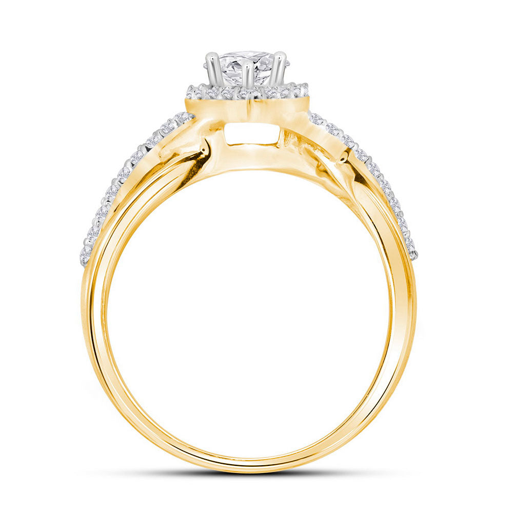 14kt Yellow Gold Heart Diamond Bridal Wedding Ring Band Set 7/8 Cttw