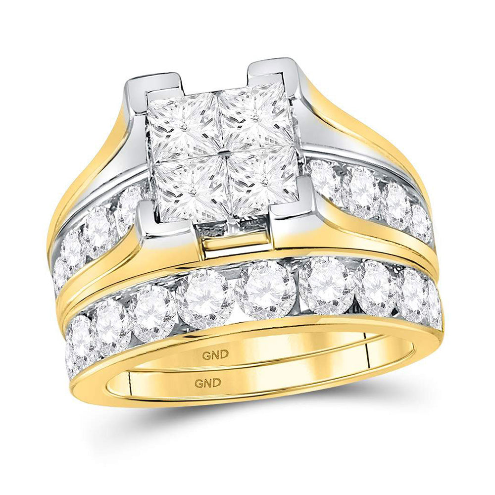 14kt Yellow Gold Princess Diamond Bridal Wedding Ring Band Set 4 Cttw