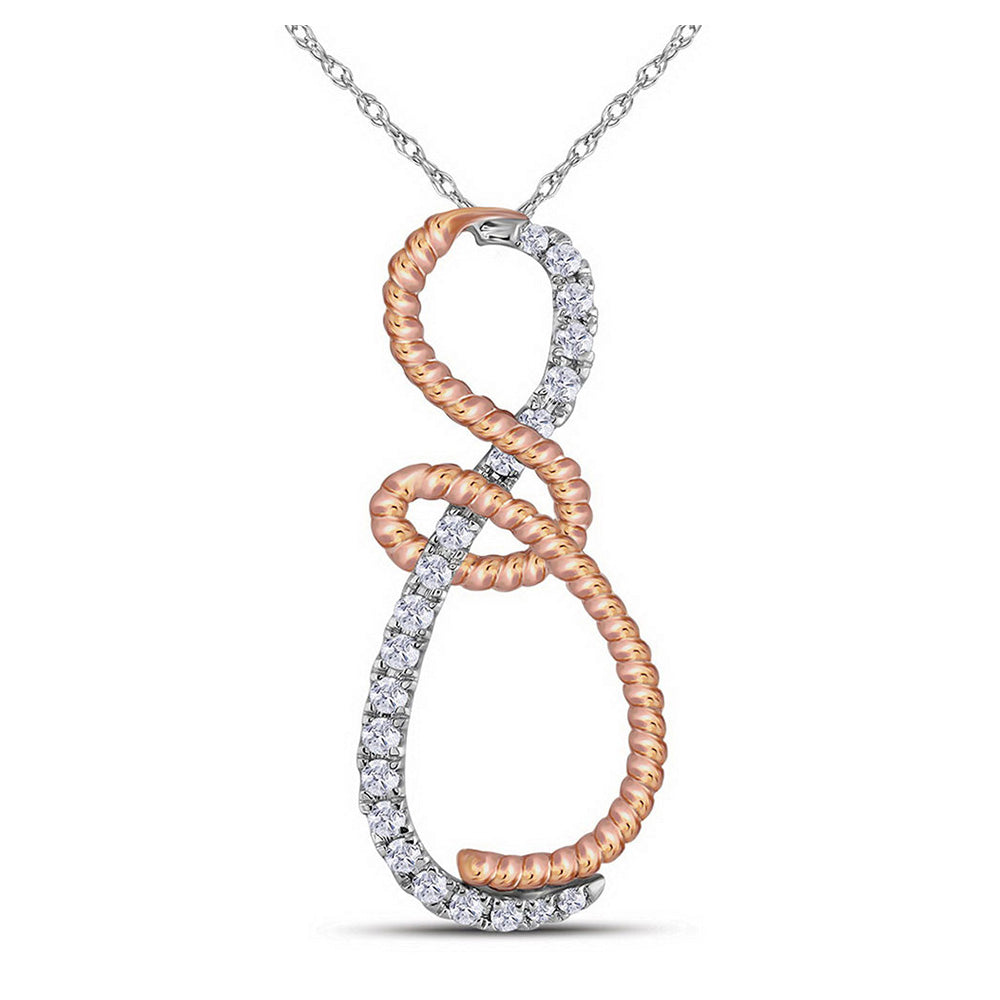 10kt White Gold Womens Round Diamond Rose-tone Rope Infinity Pendant 1/4 Cttw