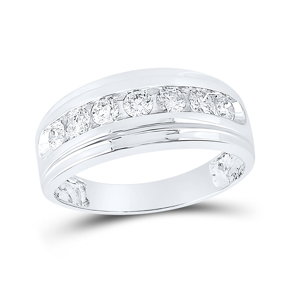 10kt White Gold Mens Round Diamond Wedding Channel-Set Band Ring 7/8 Cttw