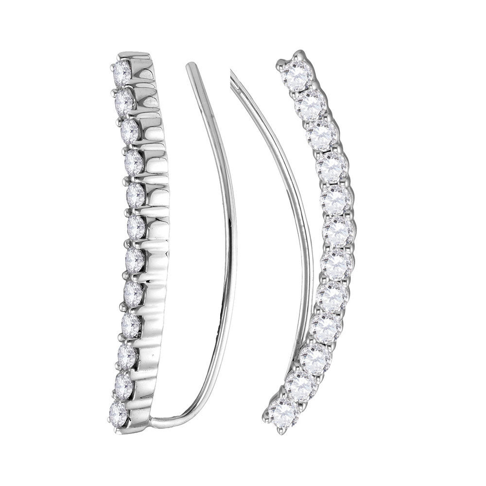 14kt White Gold Womens Round Diamond Curved Bowed Climber Earrings 1 Cttw
