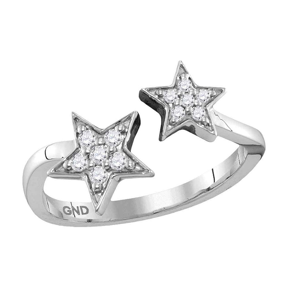10kt White Gold Womens Round Diamond Bisected Double Star Open Ring 1/8 Cttw