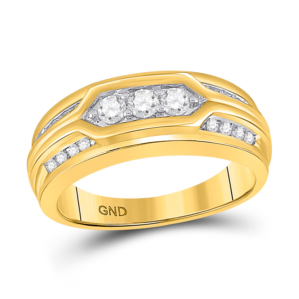 10kt Yellow Gold Mens Round Diamond Diagonal 2-stone Band Ring 1/2 Cttw