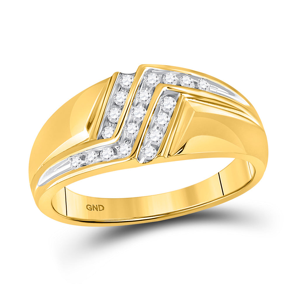 10kt Yellow Gold Mens Round Diamond Triple Row Polished Band Ring 1/4 Cttw
