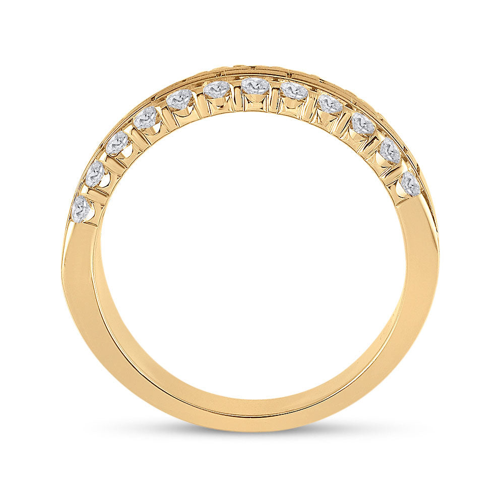 10kt Yellow Gold Mens Round Diamond Wedding Brick Band Ring 1 Cttw