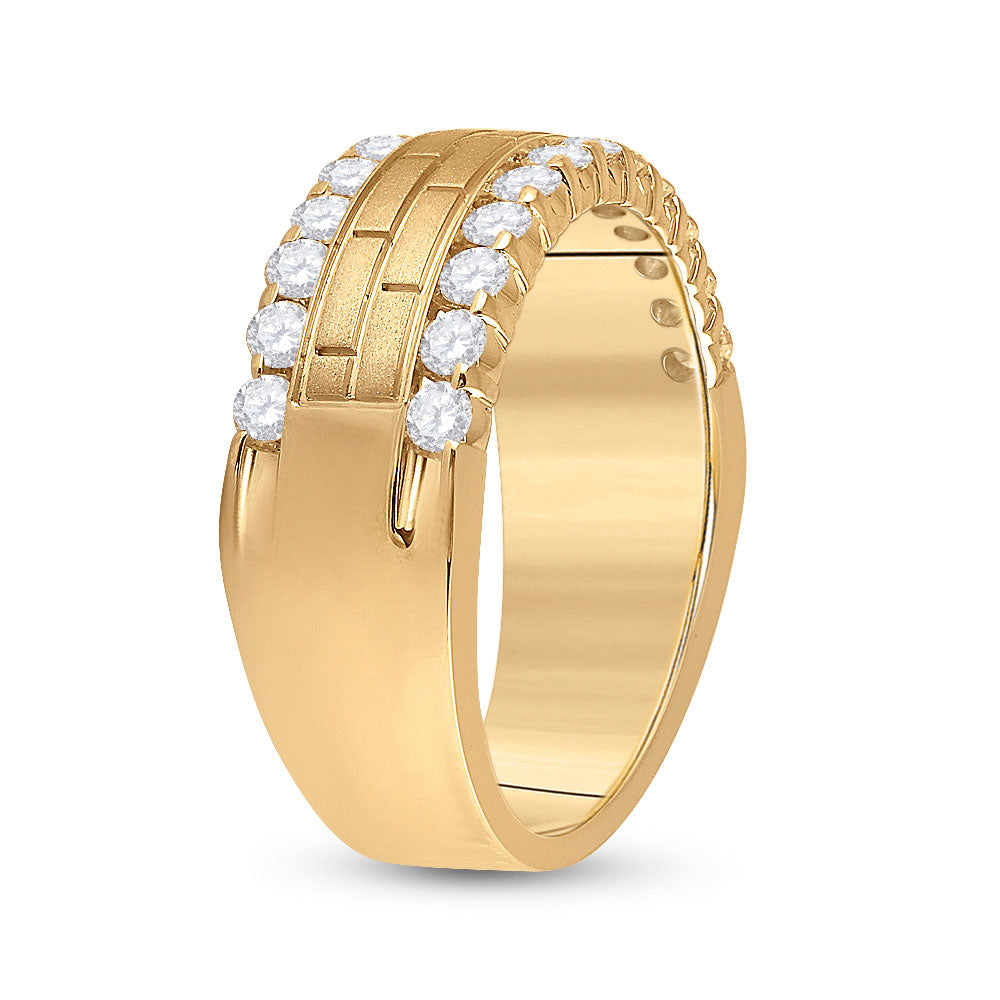 10kt Yellow Gold Mens Round Diamond Wedding Brick Band Ring 1 Cttw
