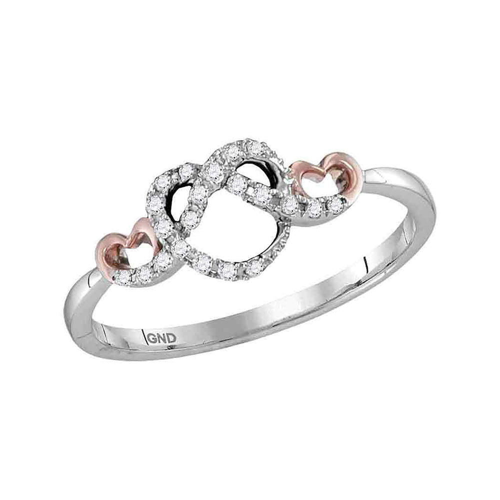 10kt Two-tone White Gold Womens Round Diamond Infinity Knot Heart Ring 1/10 Cttw