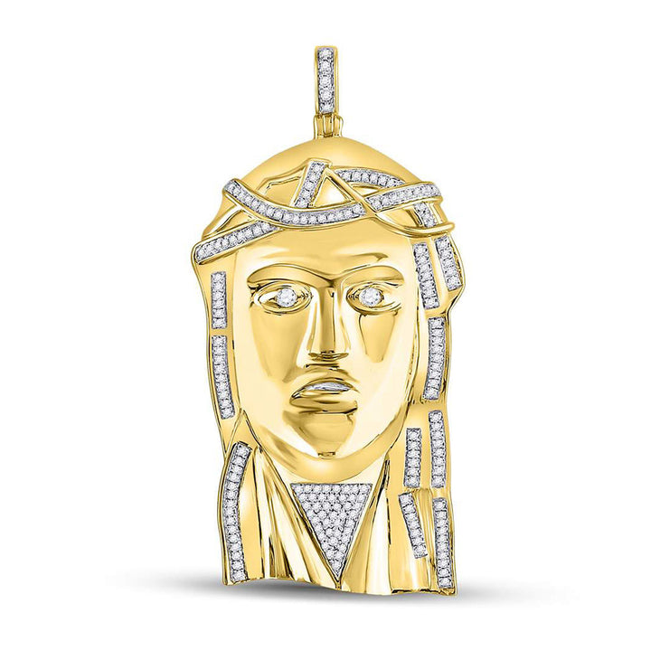 10kt Yellow Gold Mens Round Diamond Jesus Face Charm Pendant 1/2 Cttw