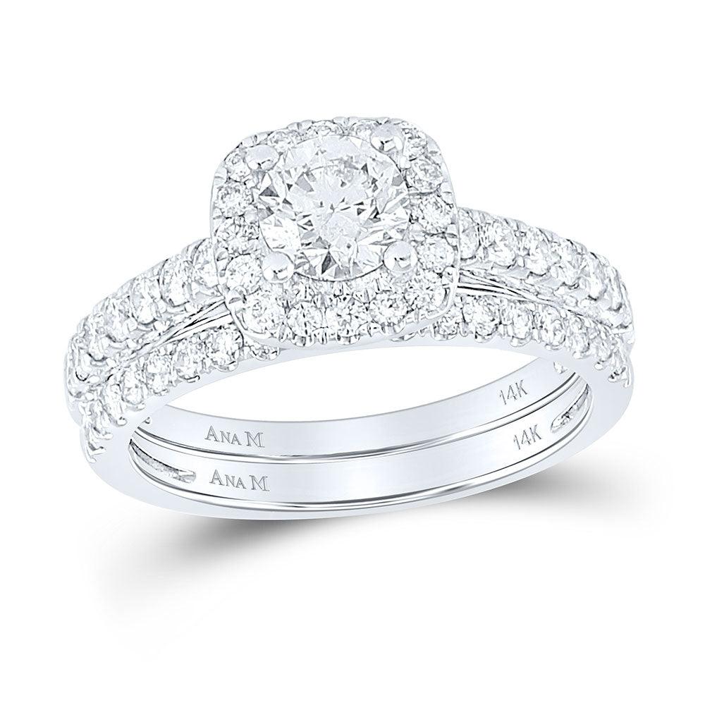 14kt White Gold Round Diamond Bridal Wedding Ring Band Set 1-1/2 Cttw